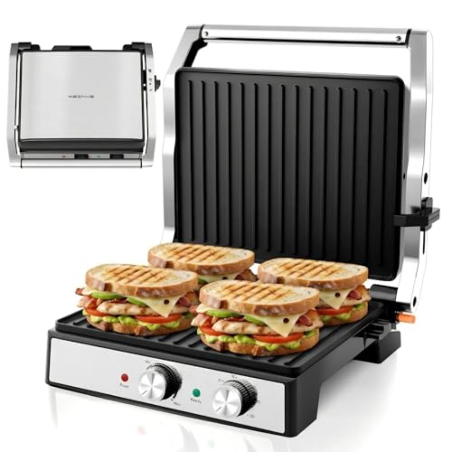 Sandwich Press Grill - جهاز صنع الساندويتشات بانيني مع إعدادات