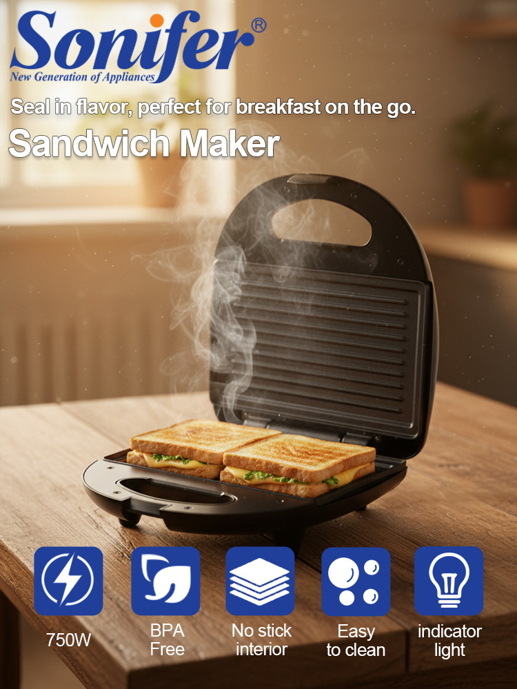 Sandwich Press Grill - صانع الساندويتشات سونيفر SF-6173 بقوة 750